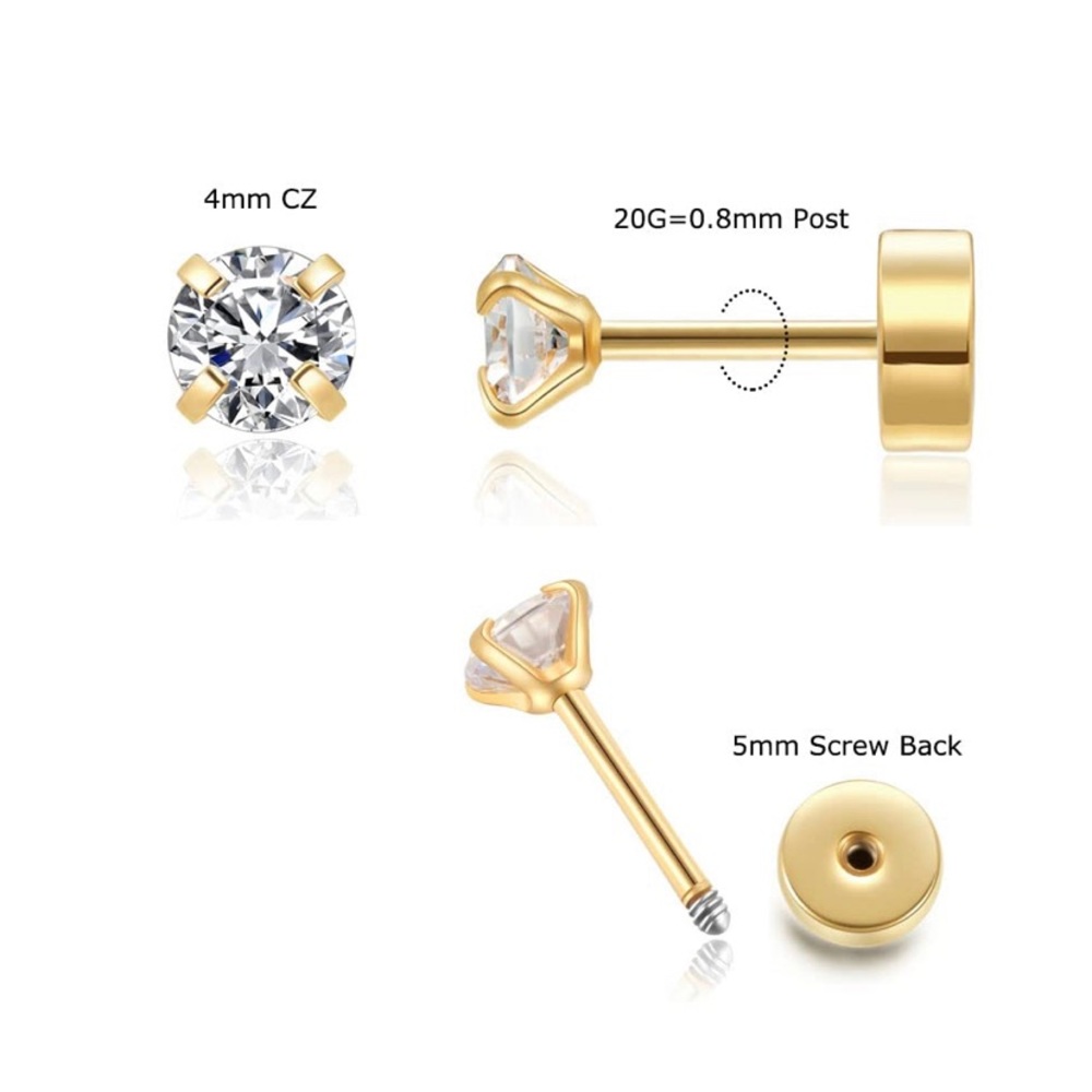 HIGH QUALITY ✨CZ Flat Screw Back Stud Earrings,14K Gold Cubic Zirconia Earrings
